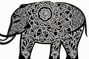 Elephant with sunflower and roses forest tattoo idea