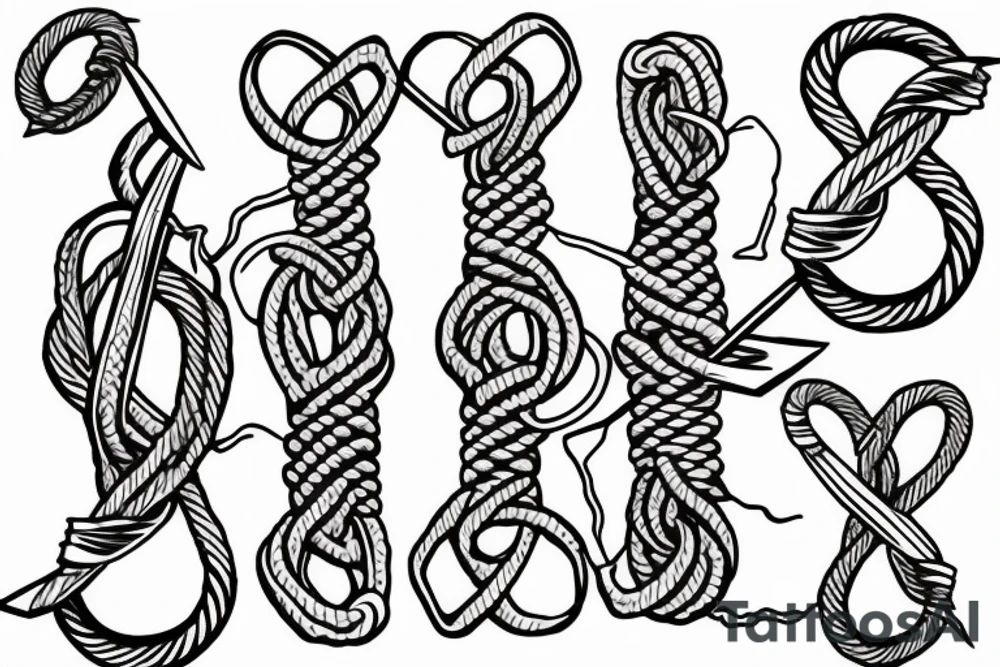 Trident wrapped in rope with square knot tattoo idea