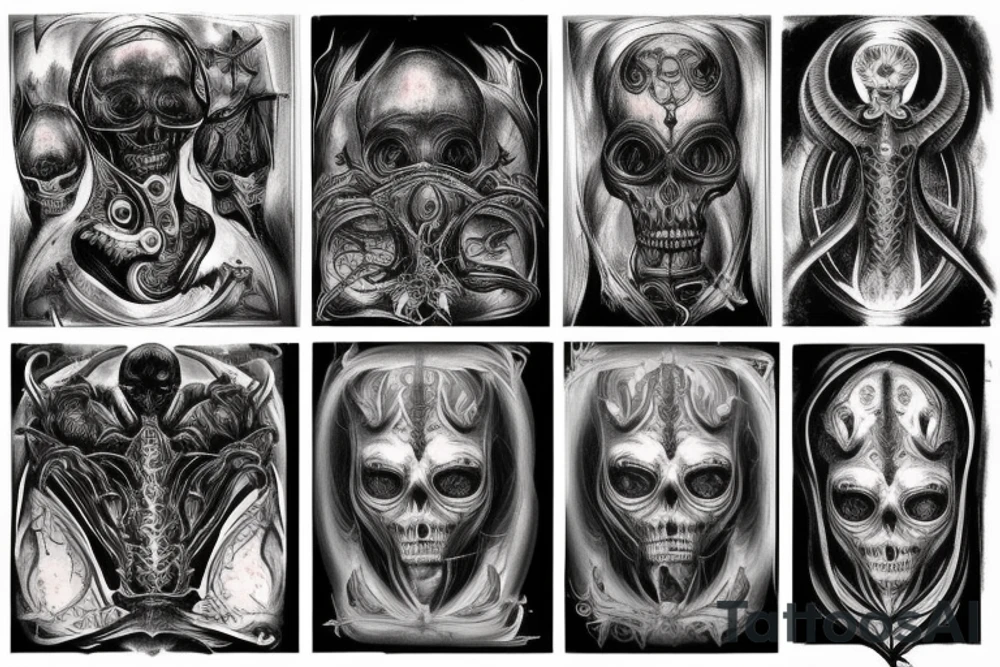 giger style, symmetrical tattoo idea