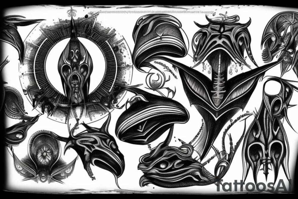giger style, symmetrical tattoo idea