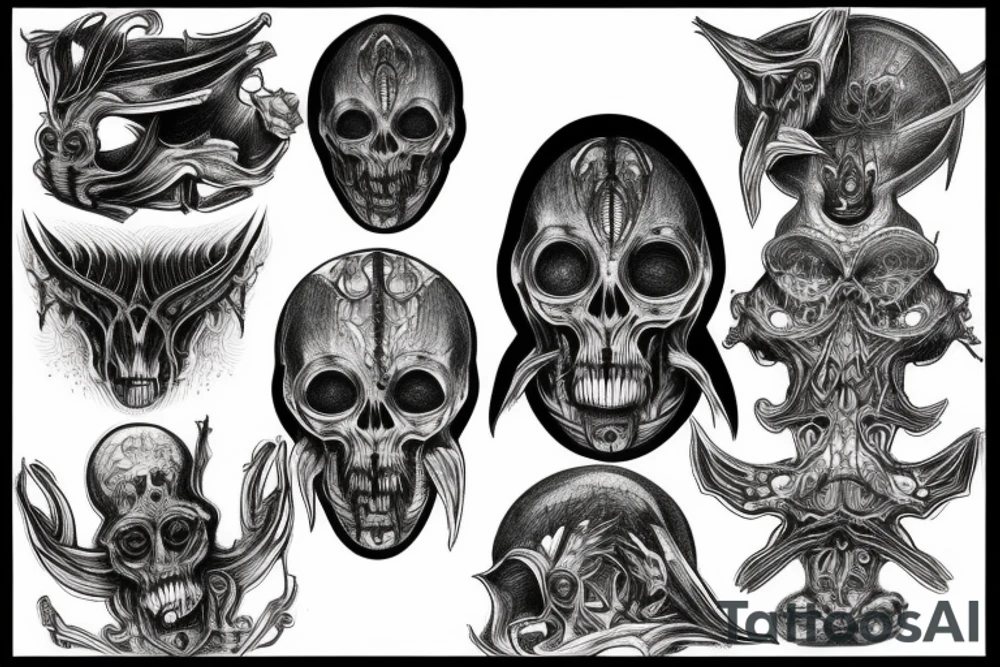 giger style, symmetrical tattoo idea
