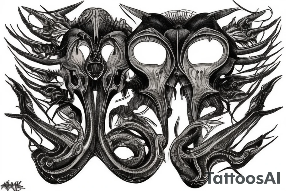 giger style, symmetrical tattoo idea