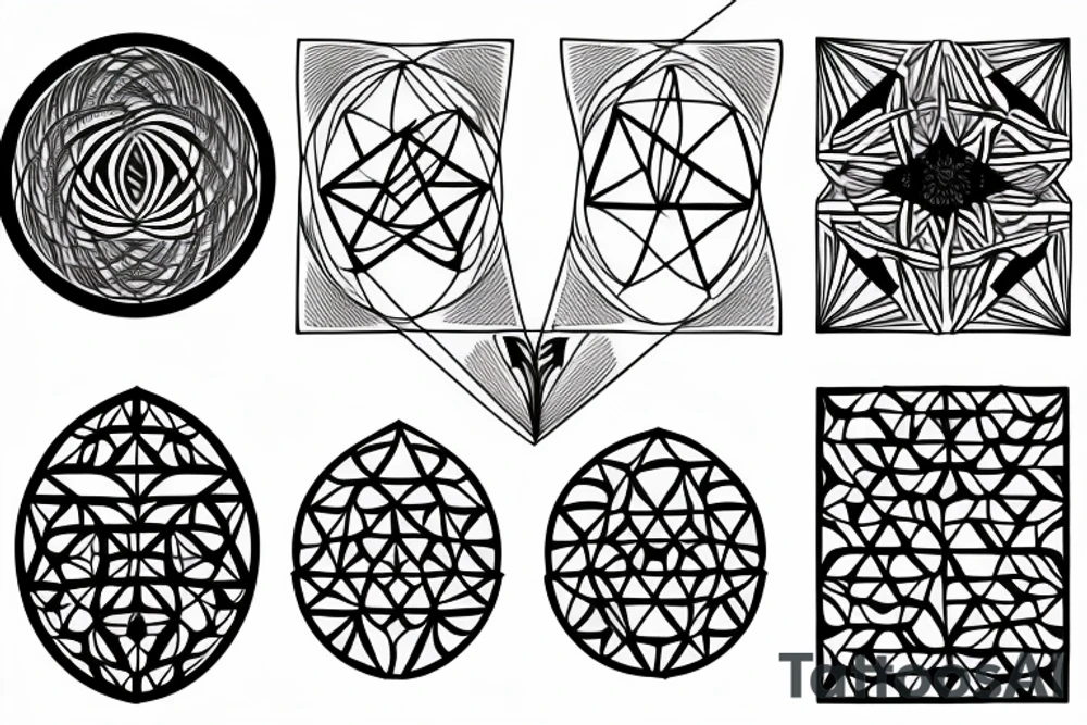 Duality with sacred geometry full arm tattoo idea