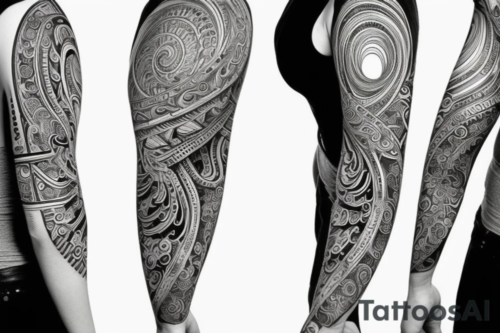 Fibonacci with sacred geometry full arm tattoo idea