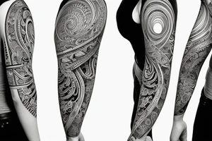 Fibonacci with sacred geometry full arm tattoo idea