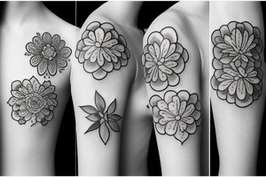 Woman and flower blackwork cover up tattoo idea