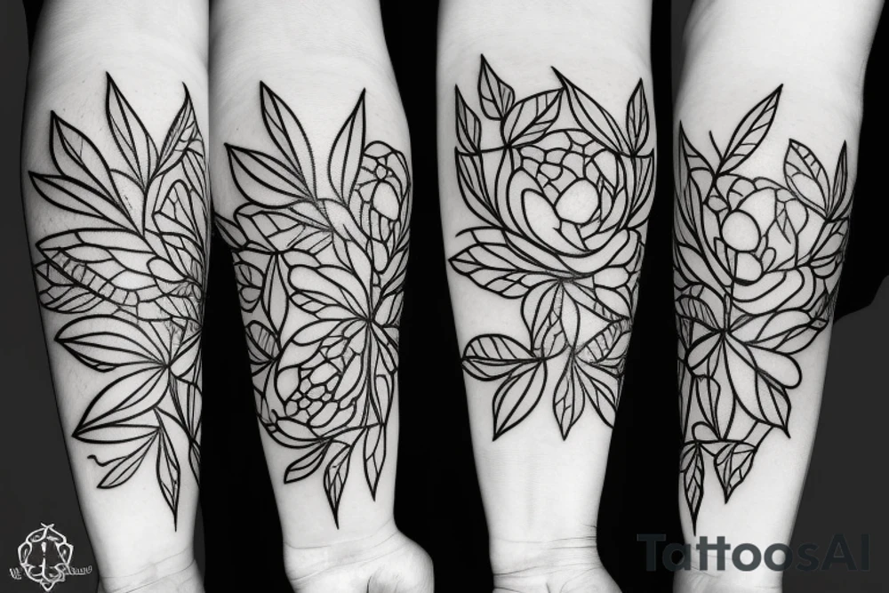 Peonies with black leaves tattoo idea