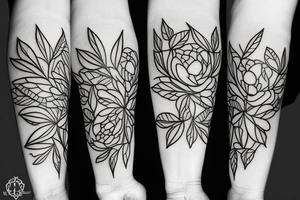 Peonies with black leaves tattoo idea