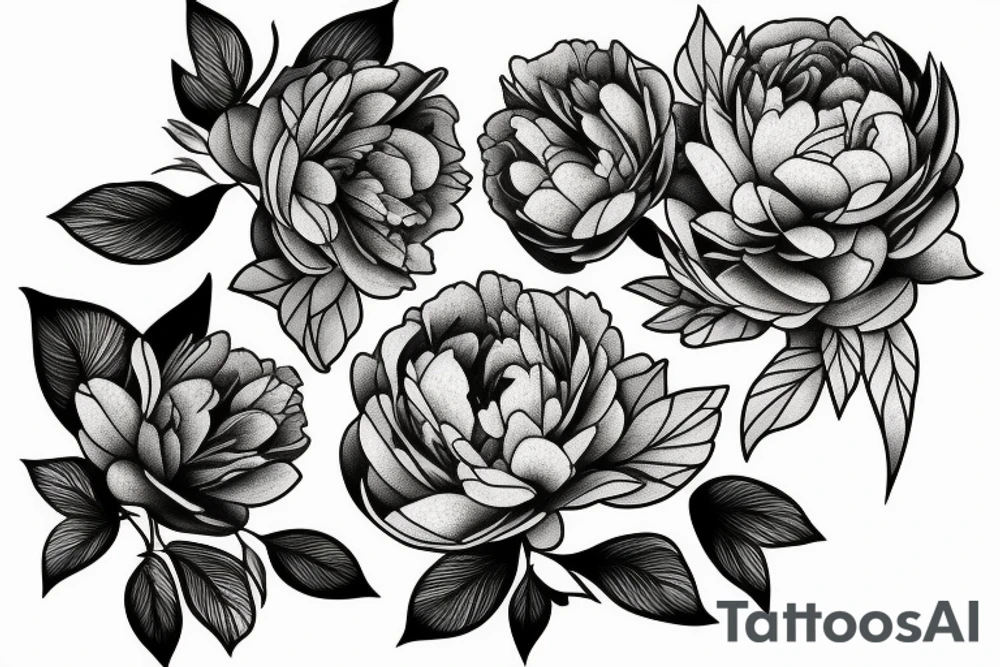Peonies with black leaves tattoo idea
