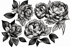 Peonies with black leaves tattoo idea