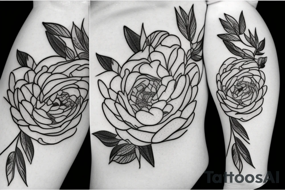 Peonies with black leaves tattoo idea