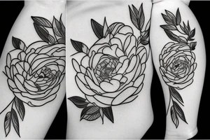 Peonies with black leaves tattoo idea