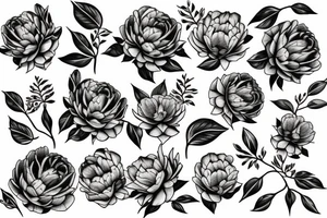 Peonies with black leaves tattoo idea