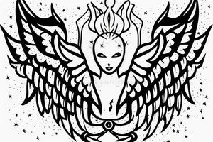 simple alien with angel wings symmetric tattoo idea