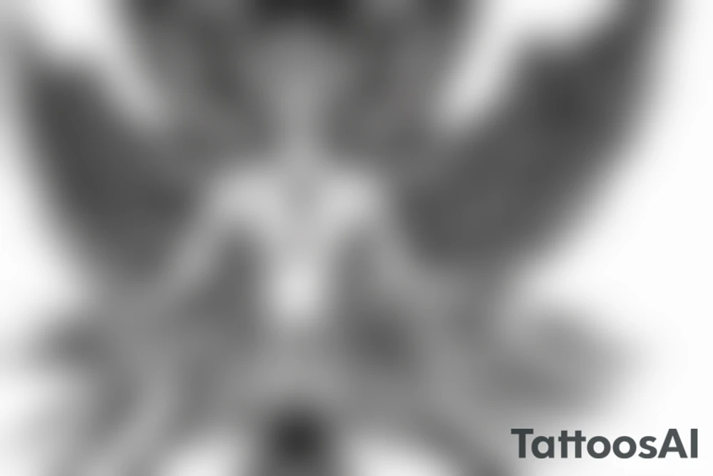simple alien with angel wings symmetric tattoo idea