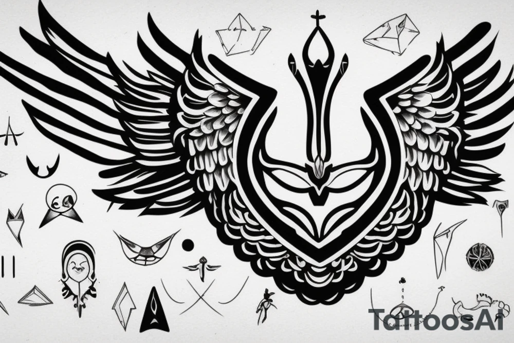 simple alien with angel wings symmetric tattoo idea