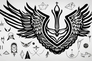 simple alien with angel wings symmetric tattoo idea