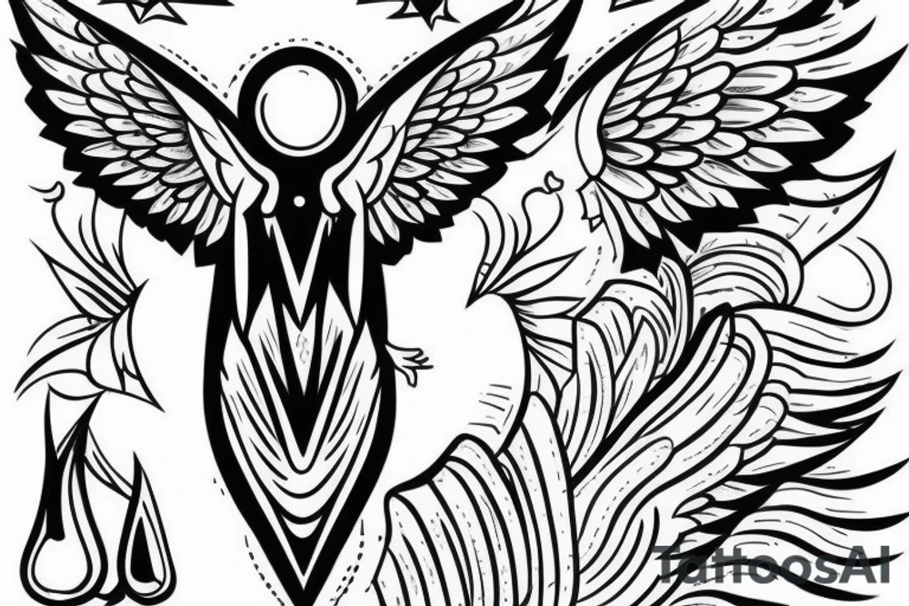 simple alien with angel wings symmetric tattoo idea