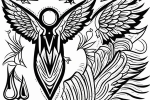 simple alien with angel wings symmetric tattoo idea