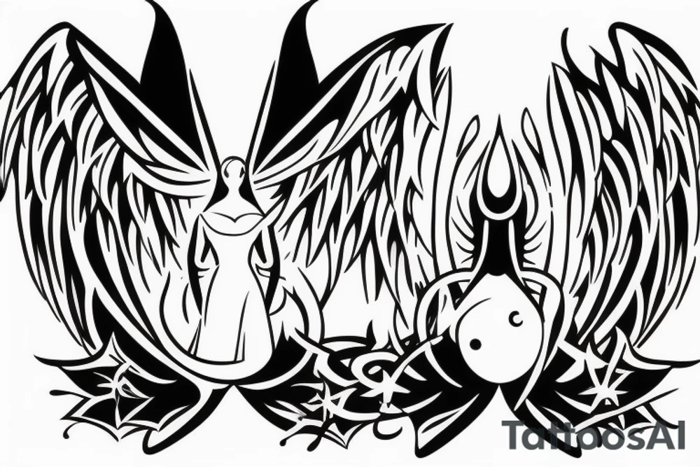 simple alien with angel wings symmetric tattoo idea
