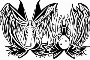 simple alien with angel wings symmetric tattoo idea