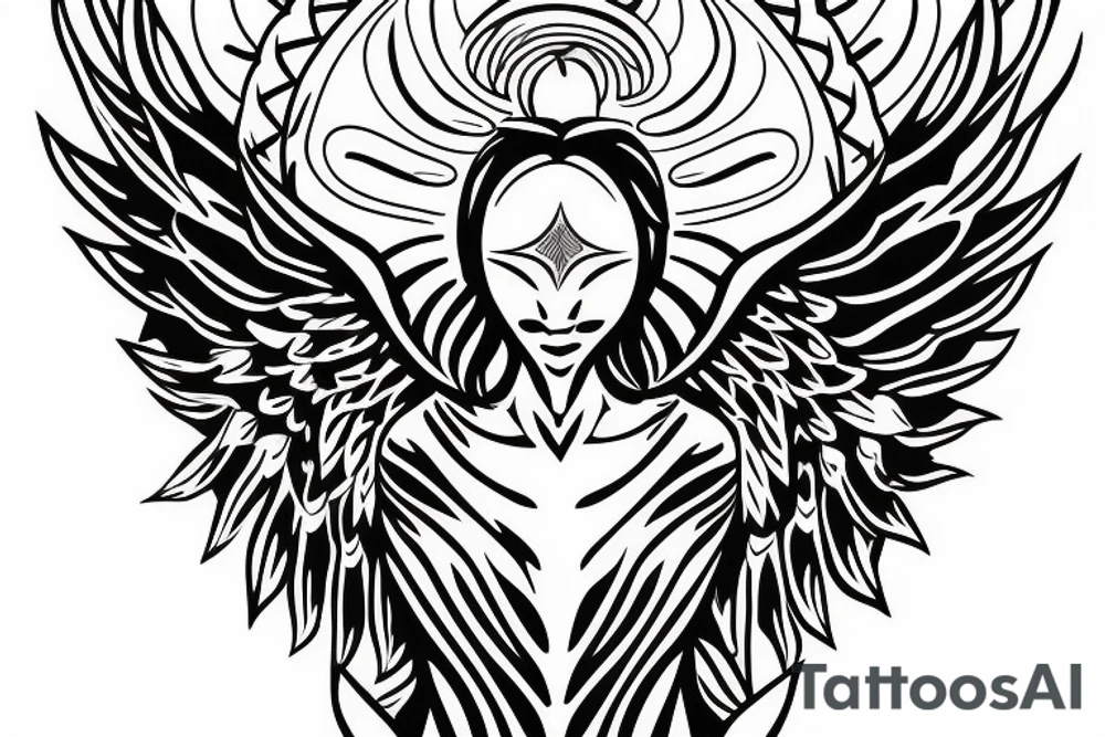 simple alien with angel wings symmetric tattoo idea