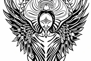 simple alien with angel wings symmetric tattoo idea