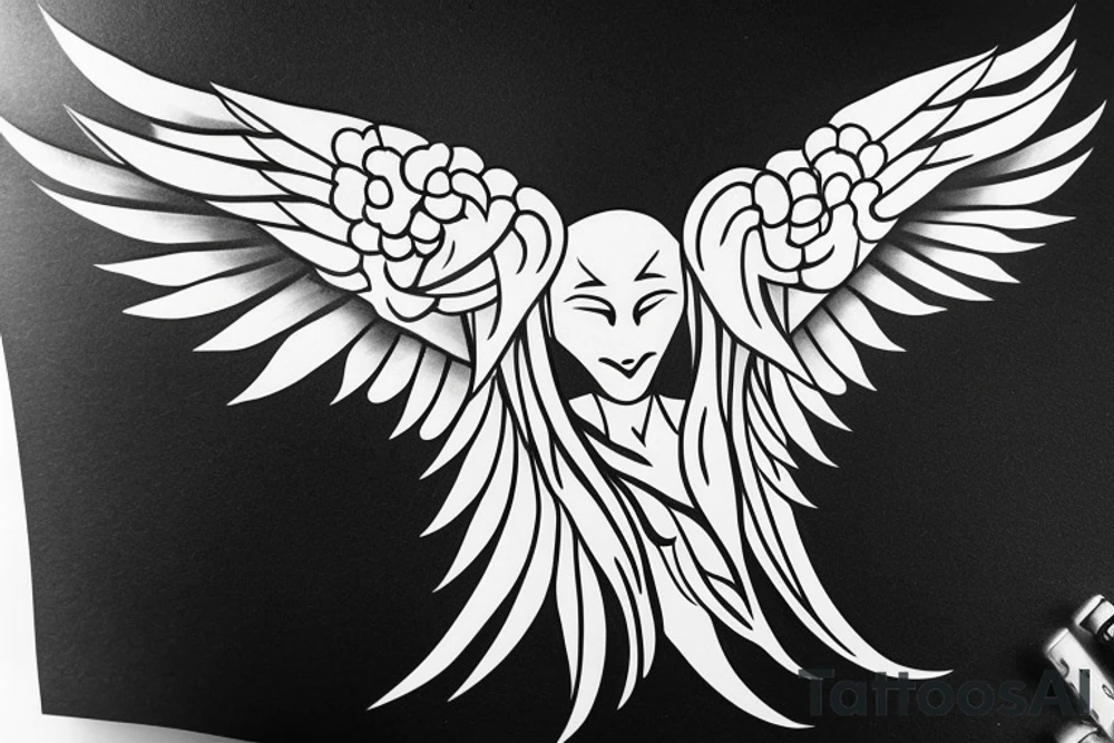 simple alien with angel wings symmetric tattoo idea
