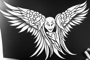 simple alien with angel wings symmetric tattoo idea