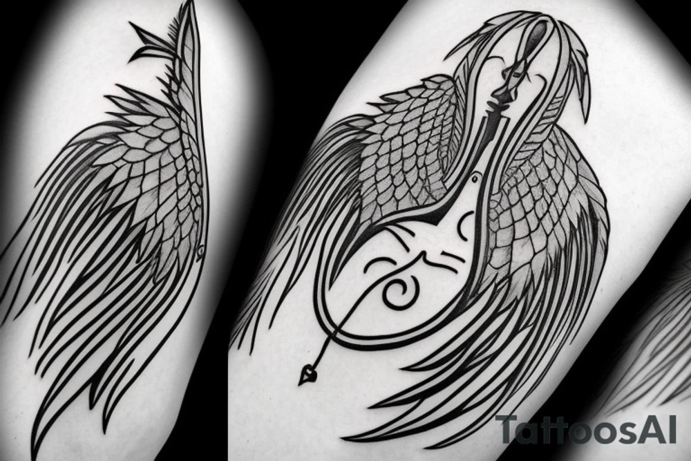 simple alien with angel wings symmetric tattoo idea