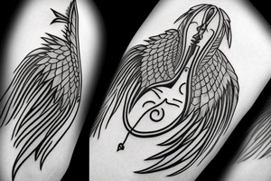 simple alien with angel wings symmetric tattoo idea