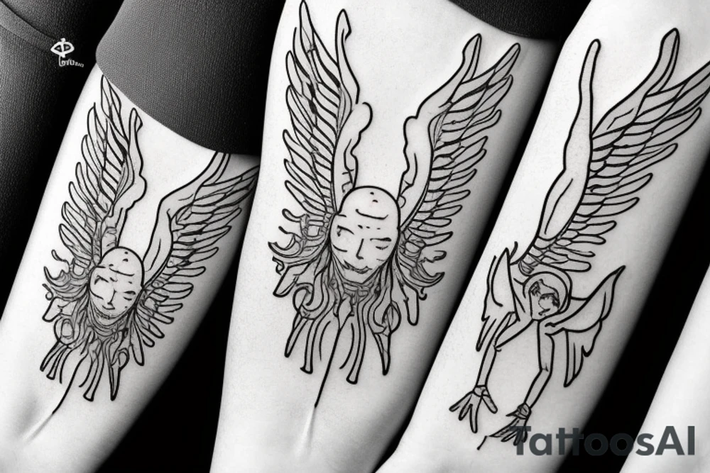 simple alien with angel wings symmetric tattoo idea