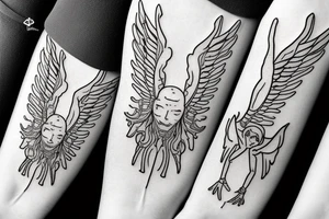 simple alien with angel wings symmetric tattoo idea