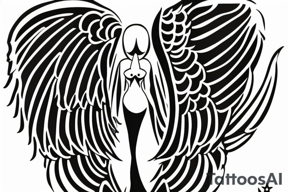 small simple alien with angel wings symmetric tattoo idea