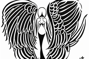 small simple alien with angel wings symmetric tattoo idea