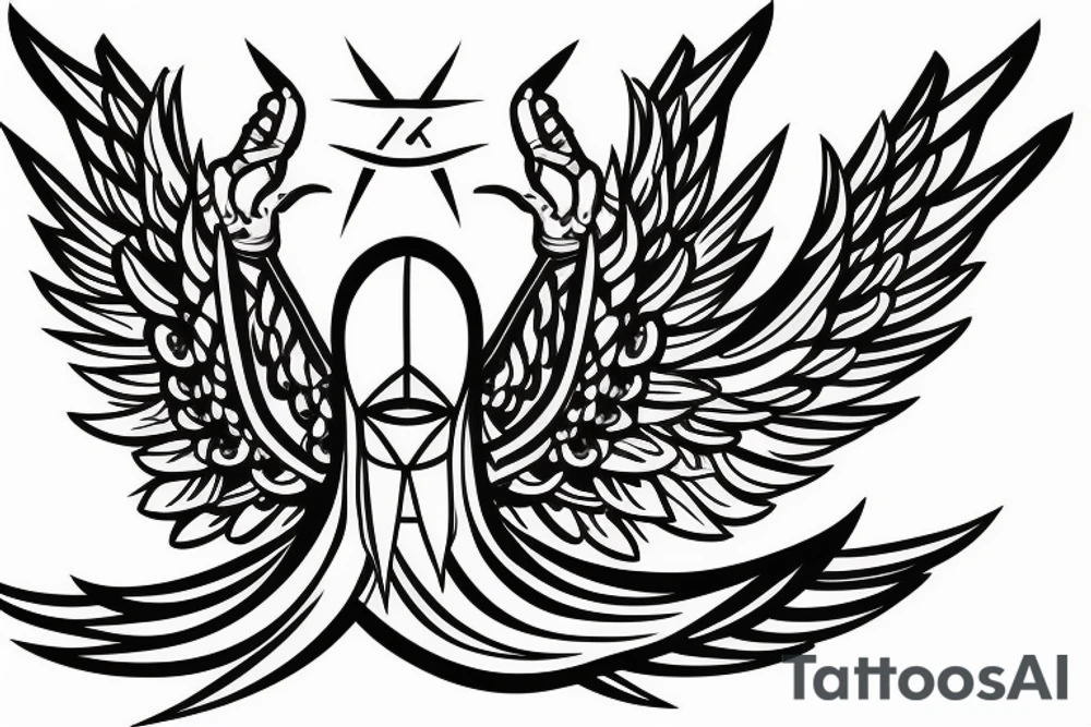 small simple alien with angel wings symmetric tattoo idea