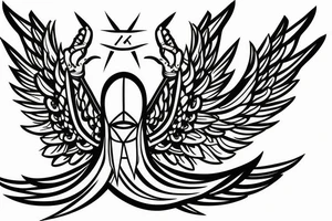 small simple alien with angel wings symmetric tattoo idea