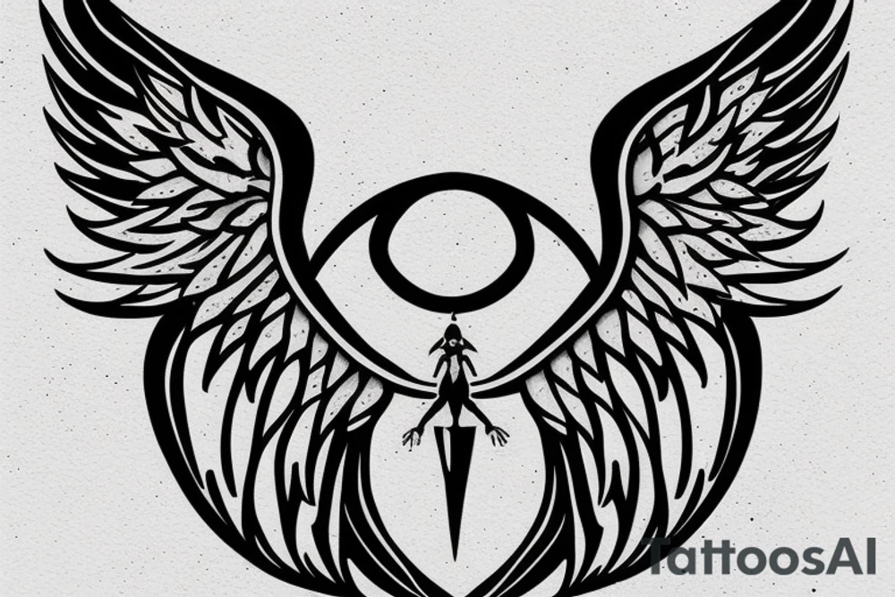 simple big alien with angel wings symmetric tattoo idea