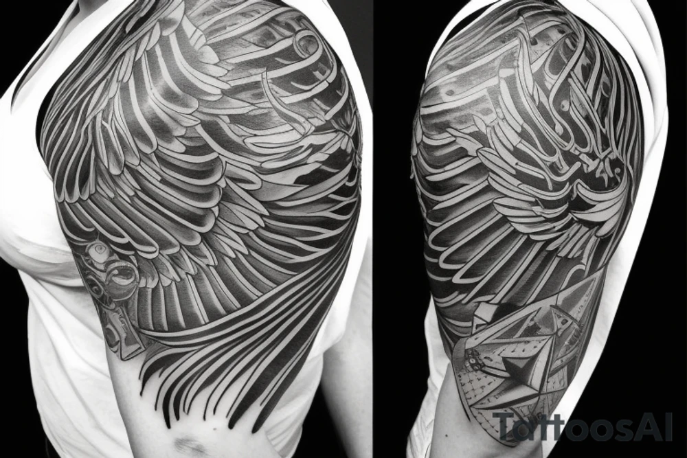 simple big alien with angel wings symmetric tattoo idea