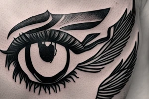 eye with angle wings simple symmetric tattoo idea