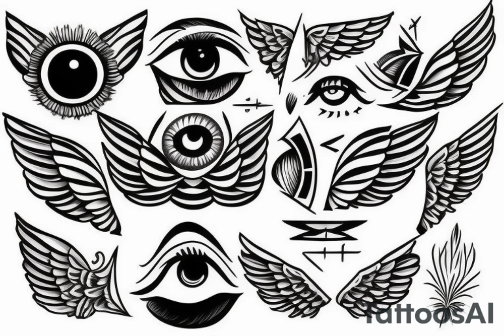 eye with angle wings simple symmetric tattoo idea