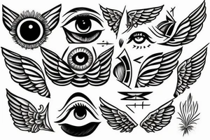 eye with angle wings simple symmetric tattoo idea