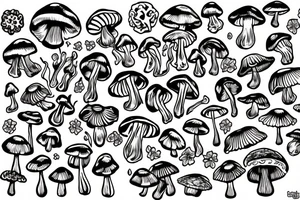 Trippy mushrooms with flowers tattoo idea