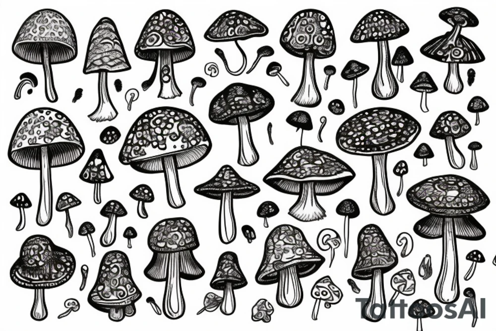 Trippy mushrooms with flowers tattoo idea