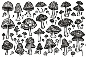 Trippy mushrooms with flowers tattoo idea