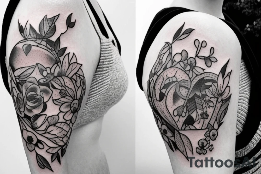 Human heart with flowers coming out tattoo idea