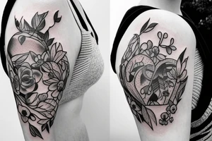 Human heart with flowers coming out tattoo idea