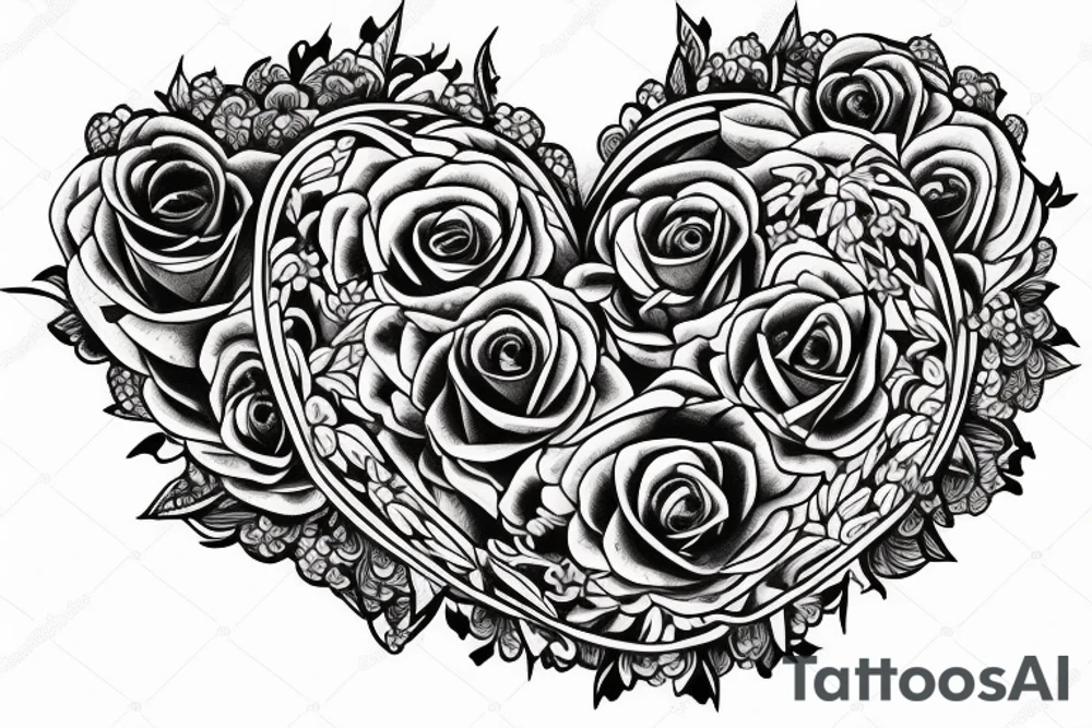 Human heart with flowers coming out tattoo idea