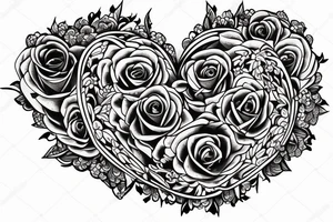 Human heart with flowers coming out tattoo idea