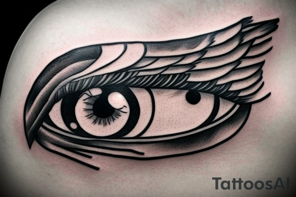 eye with angle wings simple symmetric tattoo idea